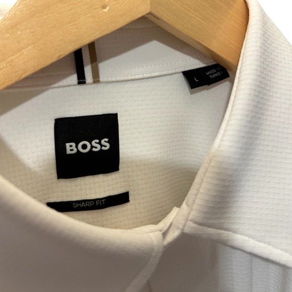 Hugo Boss Sharp-Fit Shirt In Textured Performance-Stretch Jersey White Large - Picture 9 of 11
